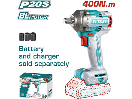 Pistola Impacto Inalambrica 1/2 20V 400Nm Incluye 3 Copas 17,19,21 Mm, Cargador Y Bateria Se Venden Por Separado Industrial Super Total Tiwli20401 - Envío a todo Colombia | aztools.co