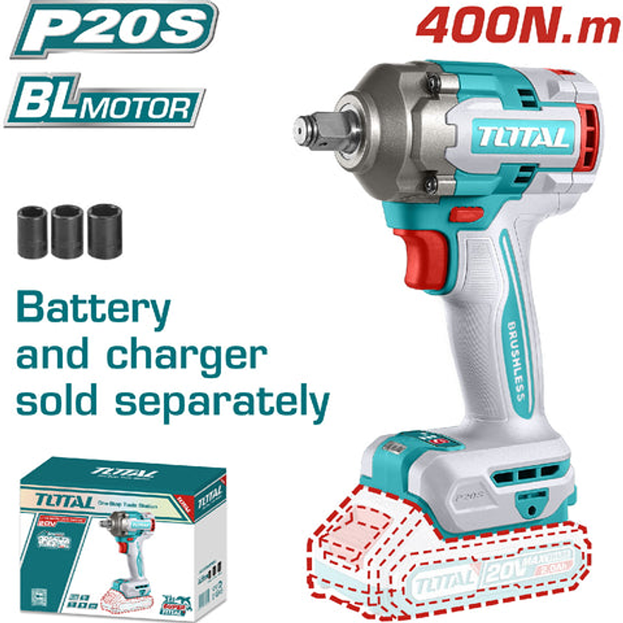 Pistola Impacto Inalambrica 1/2 20V 400Nm Incluye 3 Copas 17,19,21 Mm, Cargador Y Bateria Se Venden Por Separado Industrial Super Total Tiwli20401 - Envío a todo Colombia | aztools.co