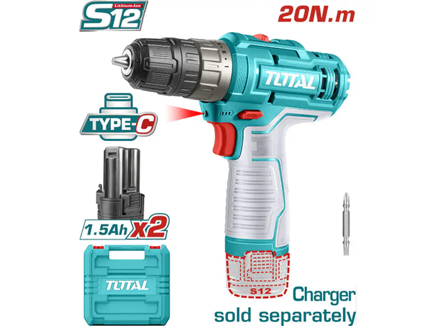 Taladro Atornillador 12V TOTAL TDLI12202 Industrial + 2 Baterías Litio (Sin Cargador) - Envío a todo Colombia | aztools.co