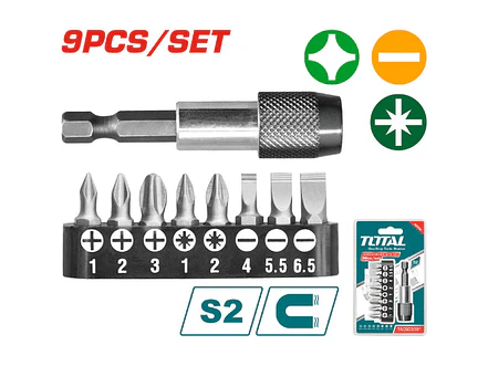 Juego De Puntas Destornillador Imantadas X9Pcs Con Adaptador Total Tacsd3091 - Envío a todo Colombia | aztools.co