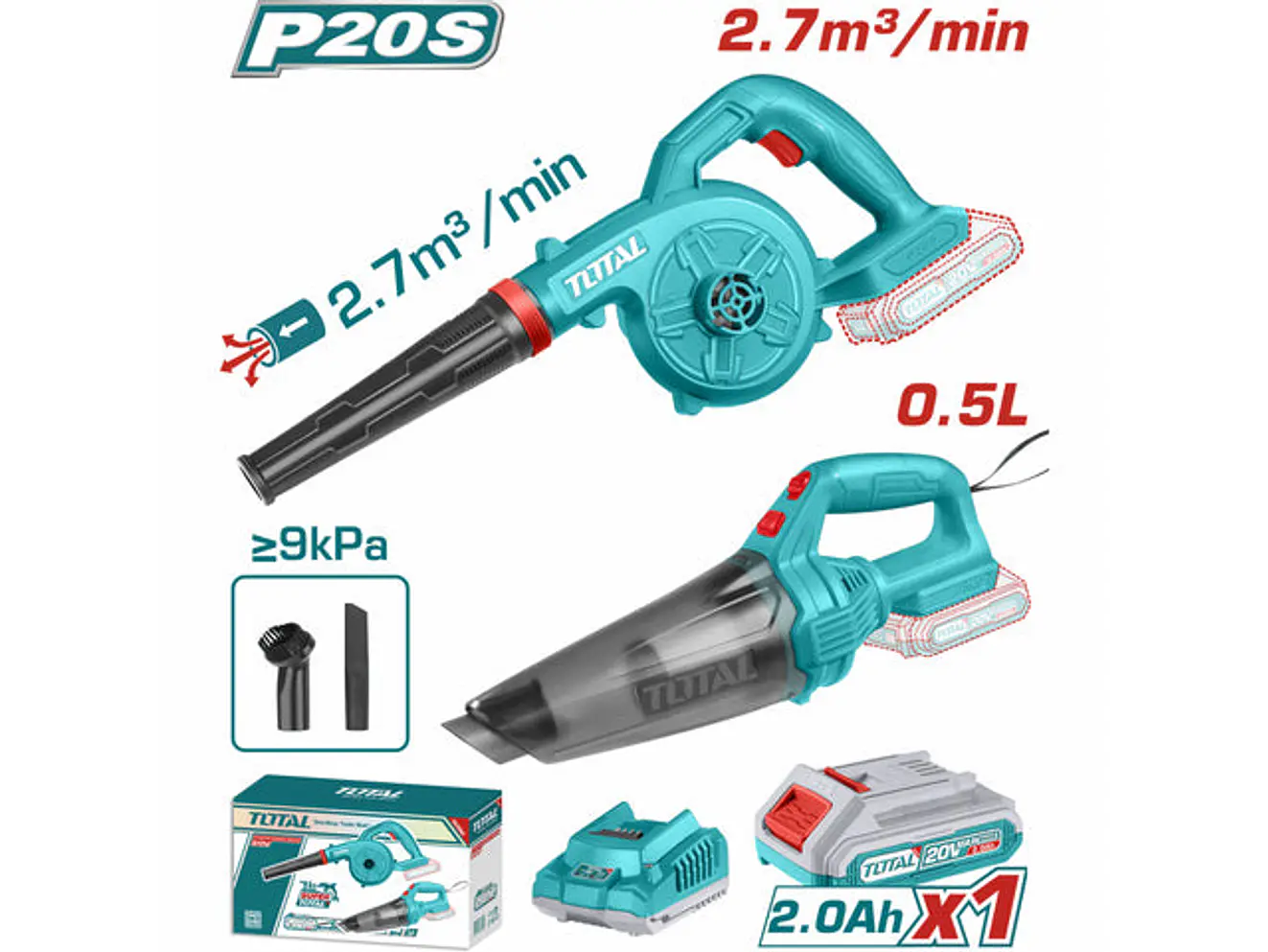 Combo Inalambrico 20V Sopladora Inalambrica + Aspiradora De Mano 0,5L Incluye 1 Bateria 2.0Ah Super Total Utosli240998 - Envío a todo Colombia | aztools.co