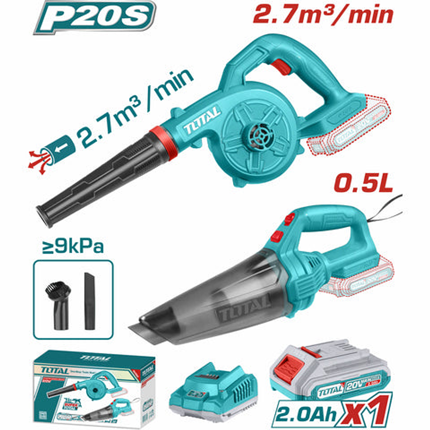 Combo Inalambrico 20V Sopladora Inalambrica + Aspiradora De Mano 0,5L Incluye 1 Bateria 2.0Ah Super Total Utosli240998
