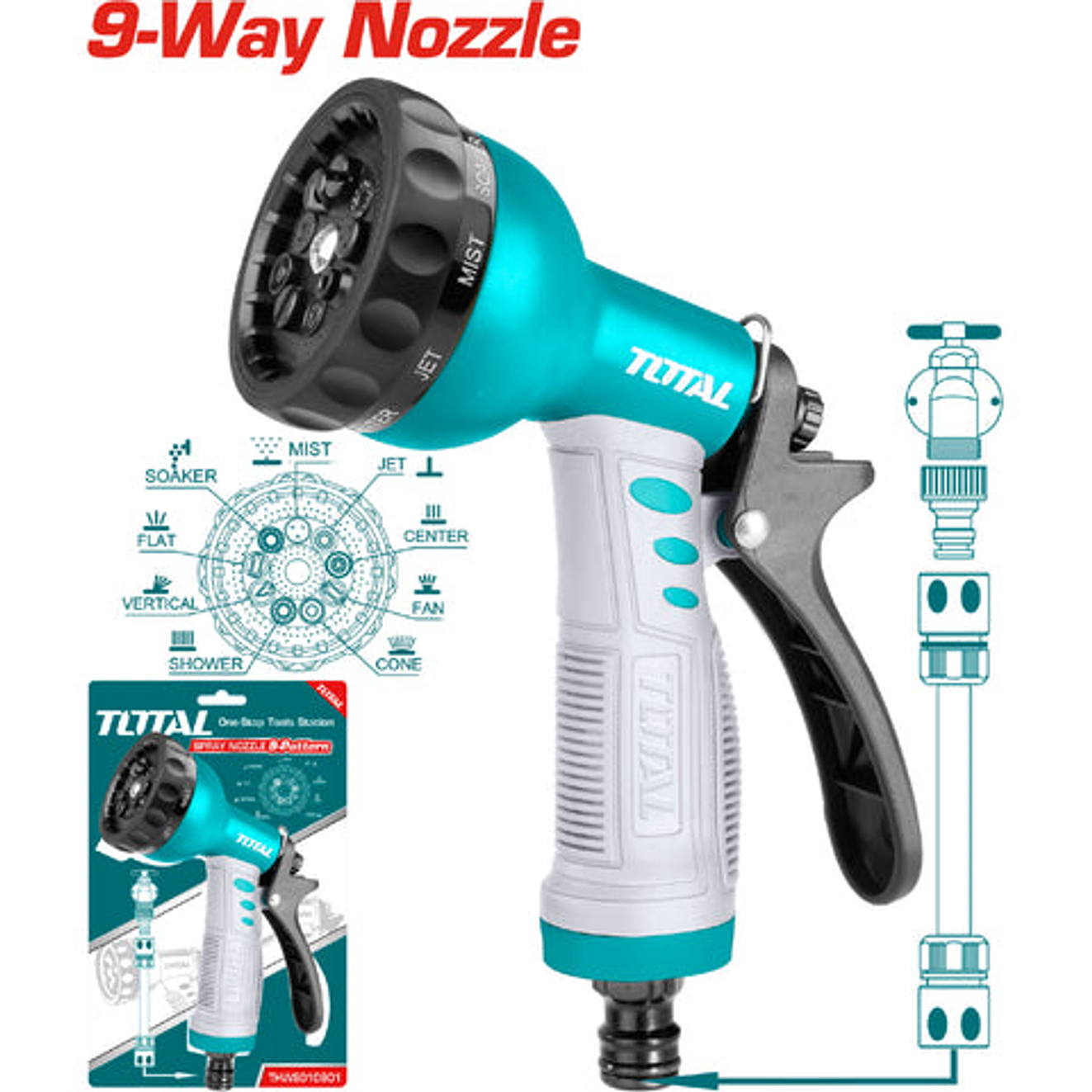 Pistola Manguera 9 Chorros Plastica Total Thws010901