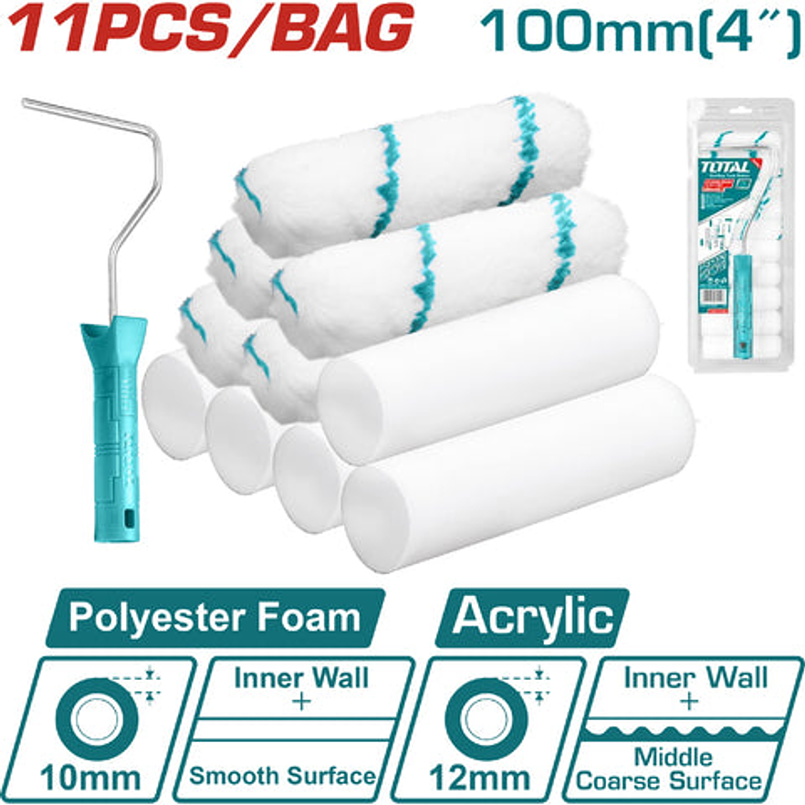 Rodillo Felpa 4 Con 5 Repuestos De Espuma Y 5 De Felpa Total Tht81121001