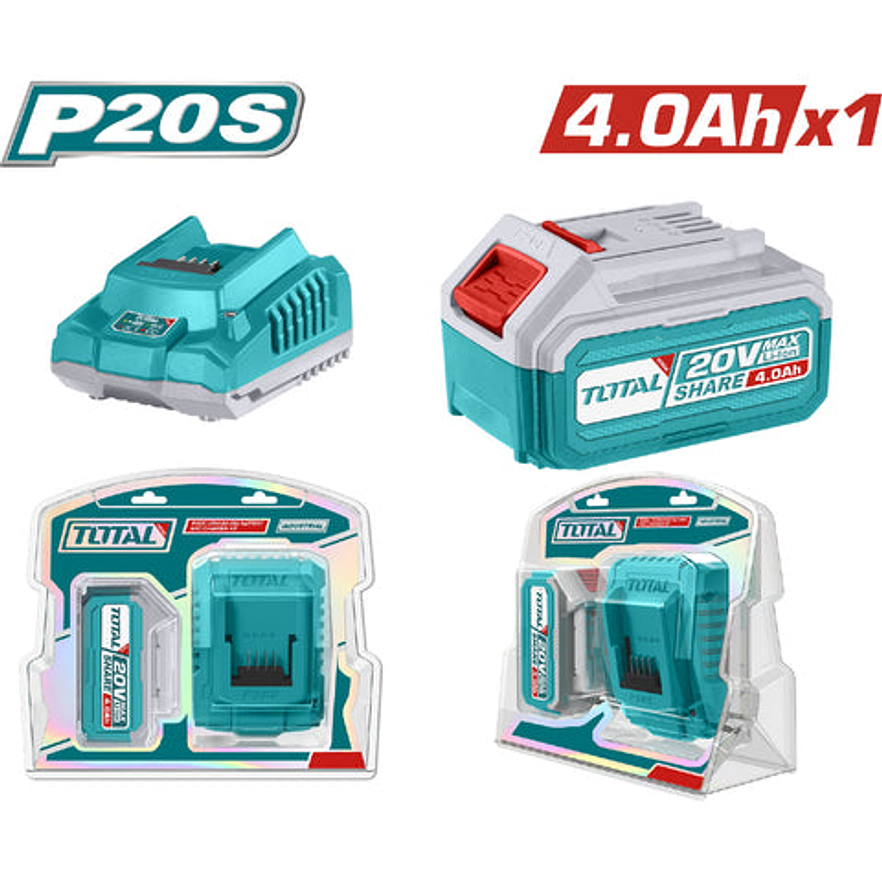 Kit De Bateria Y Cargador De 20V 4,0Ah Industrial Total Utfbcpk1214