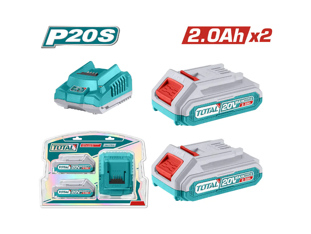 Kit De 2 Baterias 2,0Ah + Cargador De 20V Industrial Total Utfbcpk1222 - Envío a todo Colombia | aztools.co