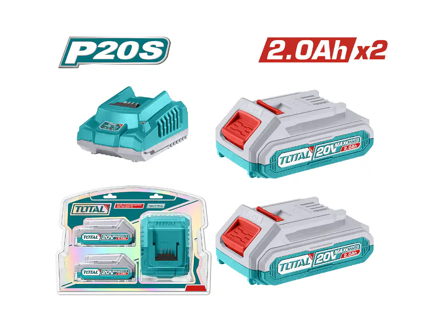 Kit De 2 Baterias 2,0Ah + Cargador De 20V Industrial Total Utfbcpk1222 - Envío a todo Colombia | aztools.co