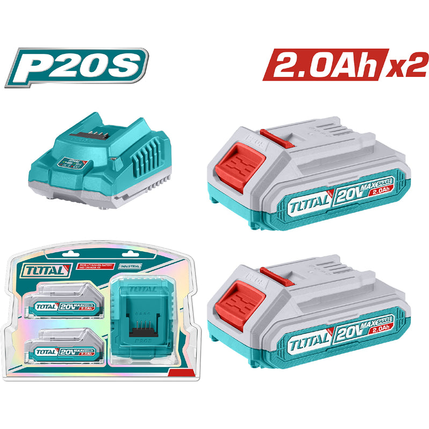 Kit De 2 Baterias 2,0Ah + Cargador De 20V Industrial Total Utfbcpk1222