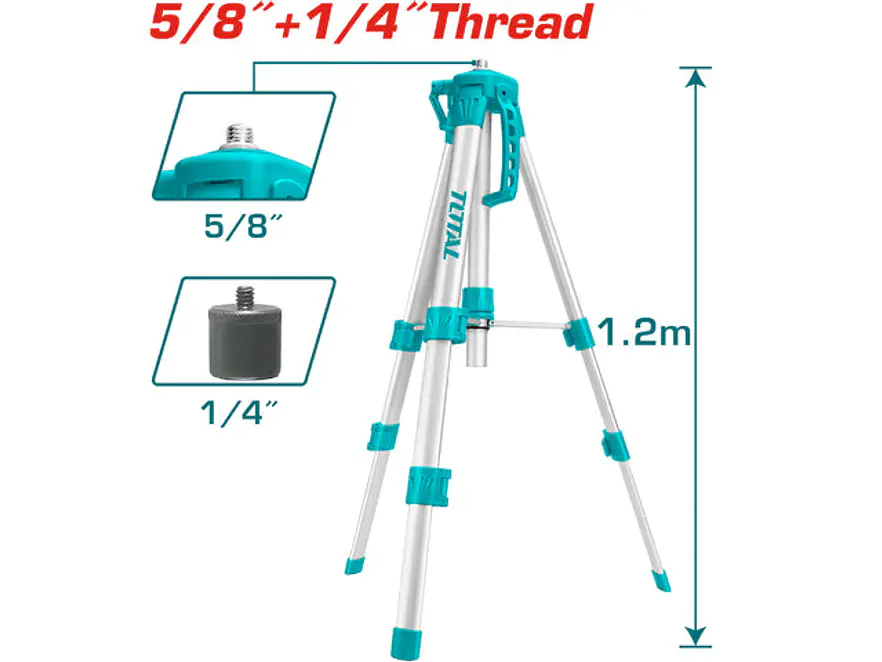 Trípode de Aluminio TOTAL TLLT01152 de 1200mm con Rosca Dual 5/8