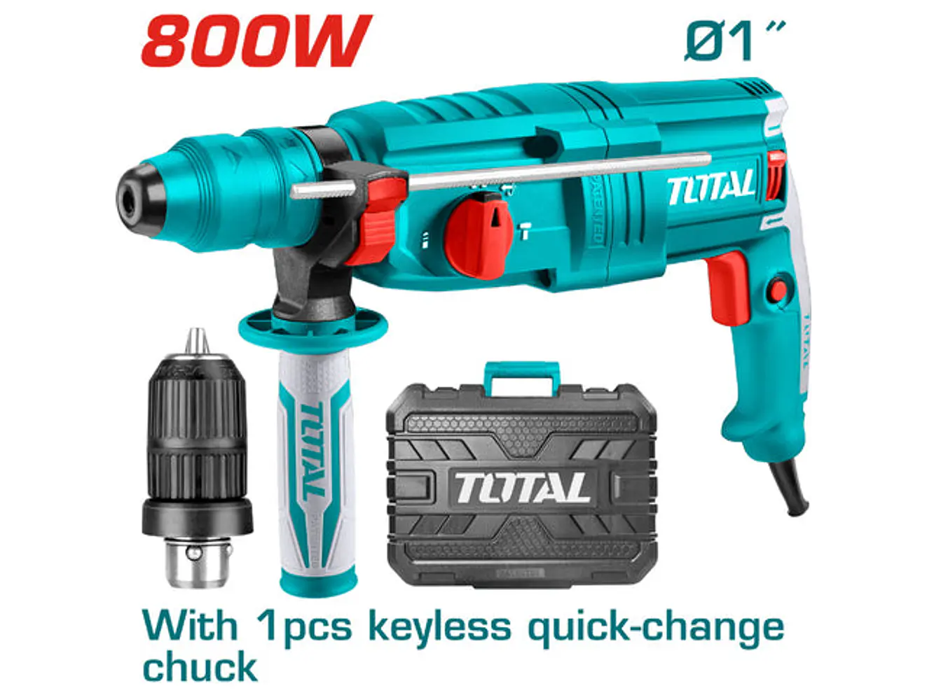 Rotomartillo SDS Plus 800W TOTAL UTH308268-2 + Mandril Intercambiable + 5 Accesorios - Foto 2 | aztools.co