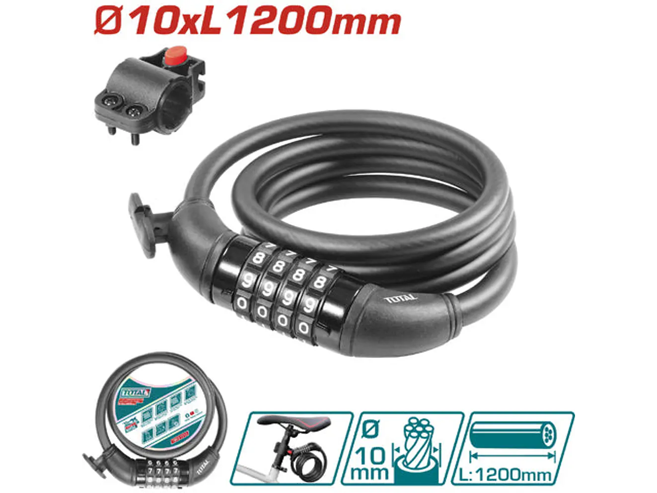 Candado Moto Clave 10X1200Mm Super Total Tbk21012 - Envío a todo Colombia | aztools.co