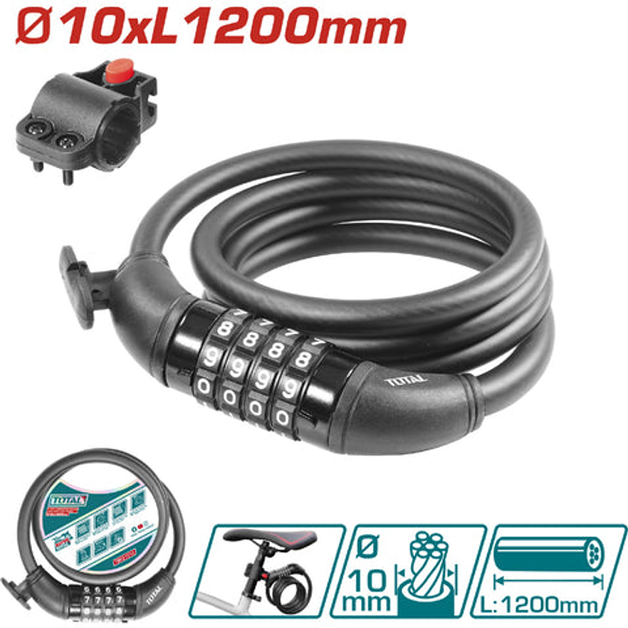 Candado Moto Clave 10X1200Mm Super Total Tbk21012
