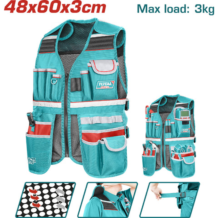 Chaleco Porta Herramienta De 17 Bolsillos Industrial Capacidad Maxima 3Kg Super Total Ttvt16025