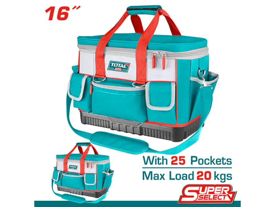 Bolso De Herramientas 16 Reforzado Capacidad Maxima 20Kg Industrial Super Total Tht561625 - Envío a todo Colombia | aztools.co