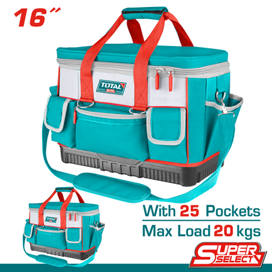 Bolso De Herramientas 16 Reforzado Capacidad Maxima 20Kg Industrial Super Total Tht561625