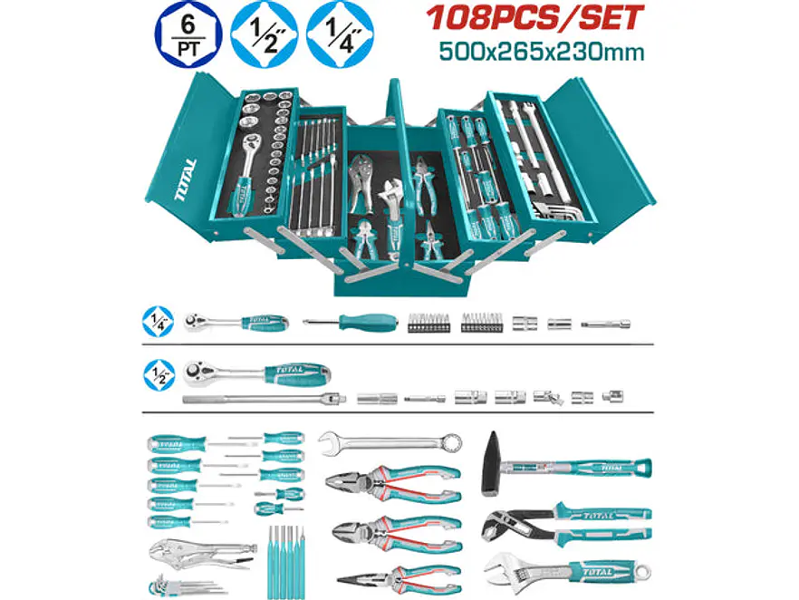 Caja de Herramientas Metálica Industrial TOTAL THTCS121081 108 Piezas - Envío a todo Colombia | aztools.co