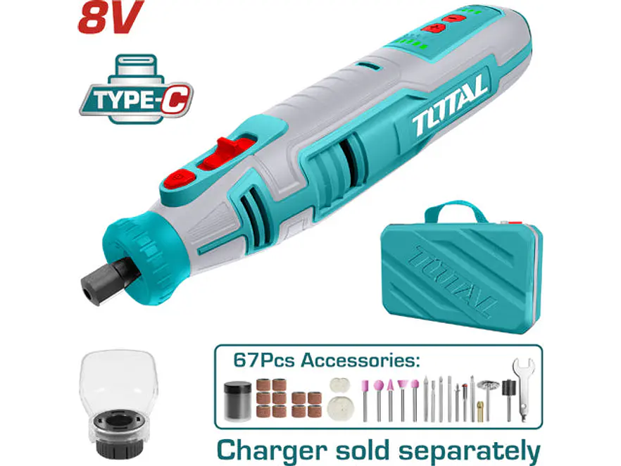 Moto Tool Inalámbrico TOTAL TMGLI0801 8V con 67 Accesorios Profesional - Foto 1 | aztools.co
