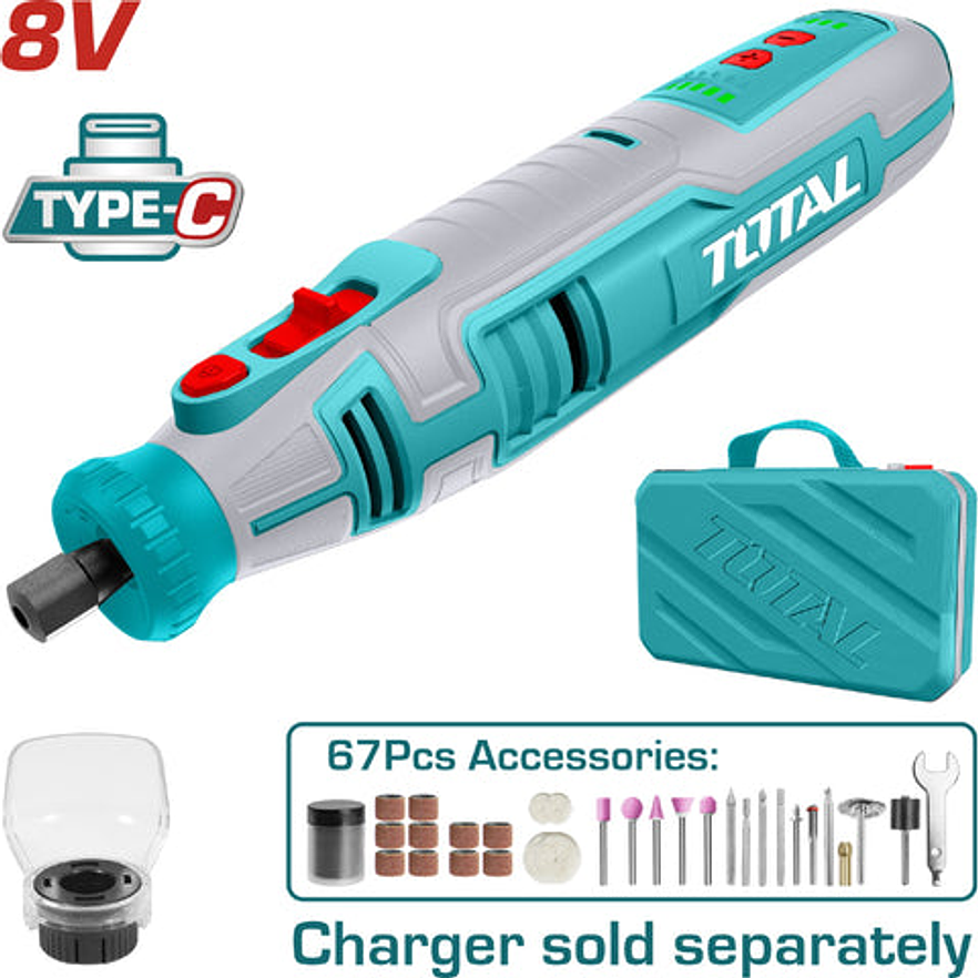 Moto Tool Inalambrico 8V Incluye 67 Accesorios Total Tmgli0801