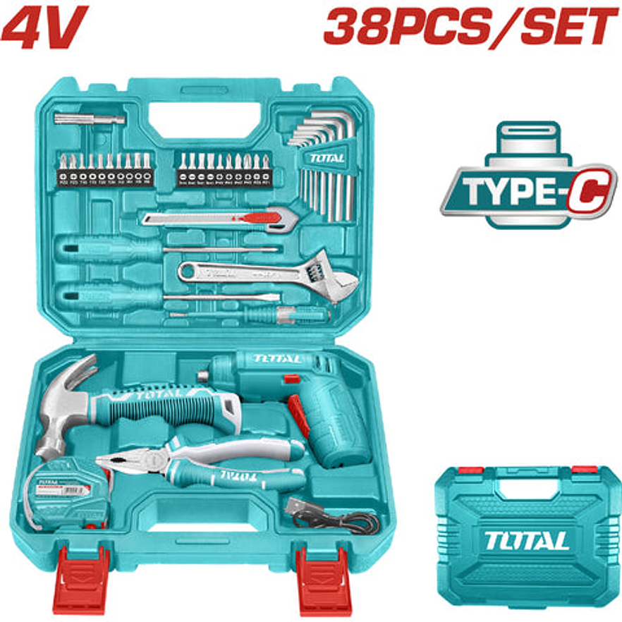 Atornillador Inalambrico 4V Estuche Plastico + 37 Piezas Super Select Total Thkthp10386 - Envío a todo Colombia | aztools.co
