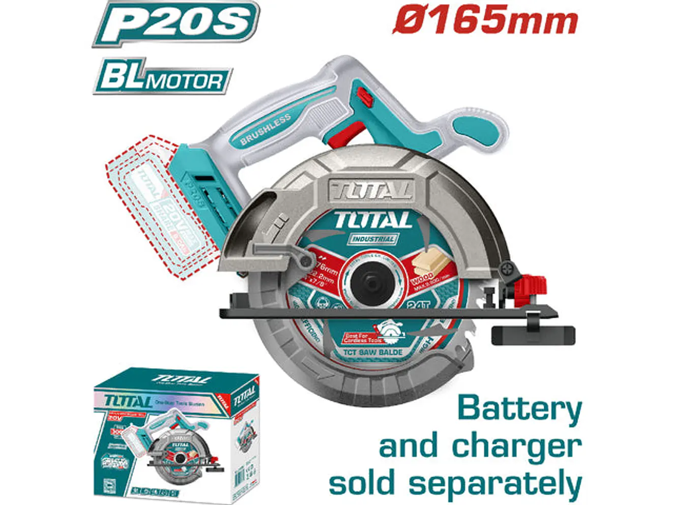 Sierra Circular Inalámbrica 20V TOTAL TSLI1652 Industrial 6 1/2