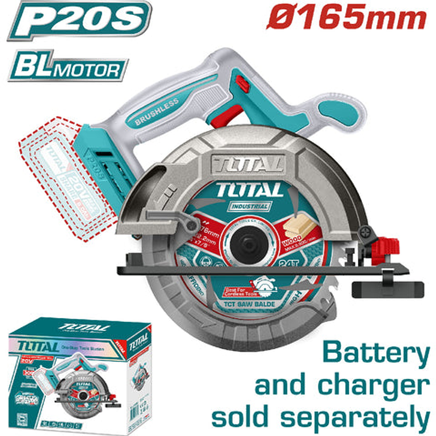 Sierra Circular Inalambrica 20V 6 1/2 Bateria Y Cargador No Incluido Industrial Super Total Tsli1652