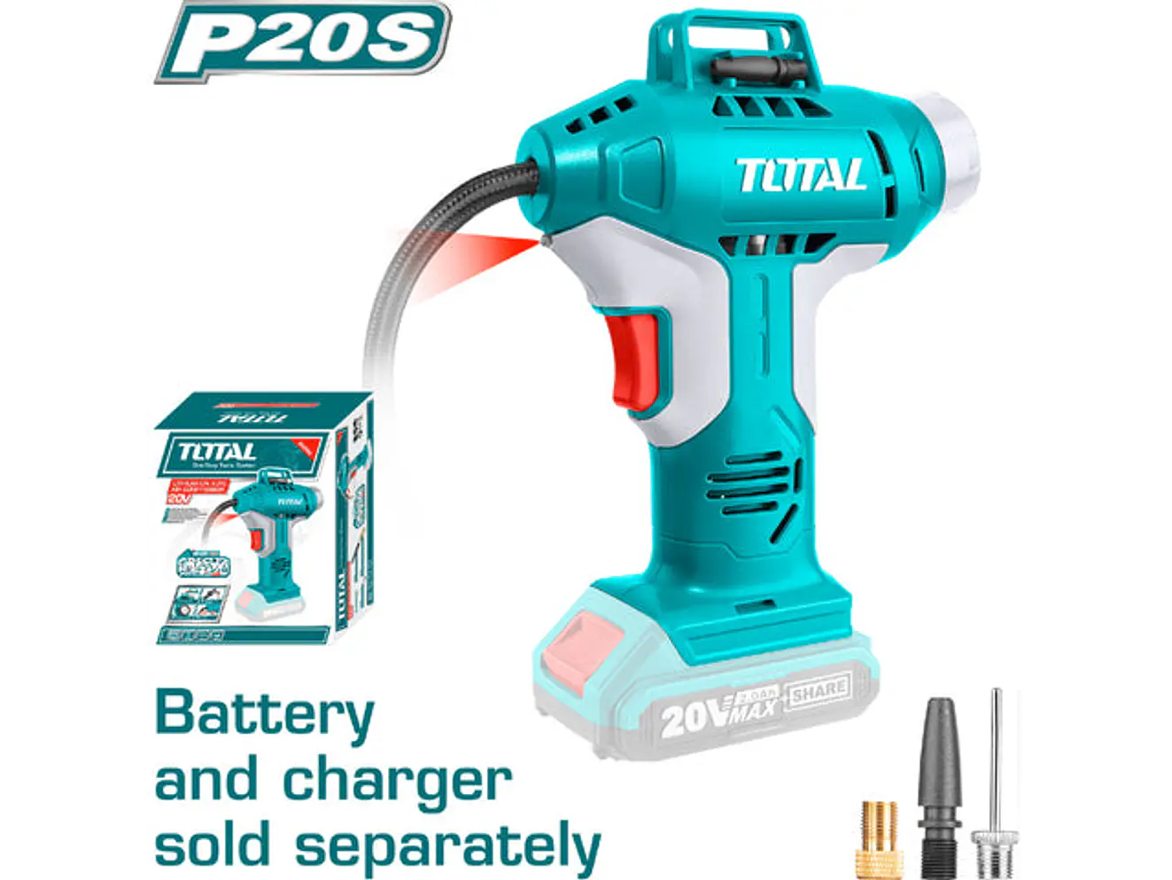 Compresor Mini Inalámbrico TOTAL TACLI2001 20V 150 PSI  Profesional (Sin Batería) - Envío a todo Colombia | aztools.co