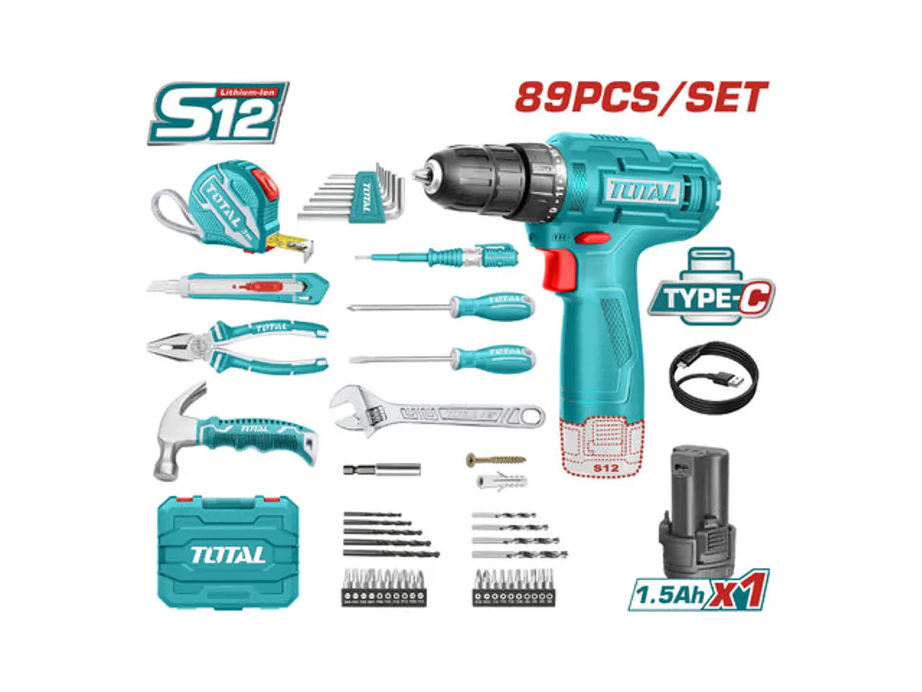 Taladro Inalambrico 3/8 12V Con Estuche Plastico Incluye 81Pzs Super Select Total Uthkthp10812 - Envío a todo Colombia | aztools.co