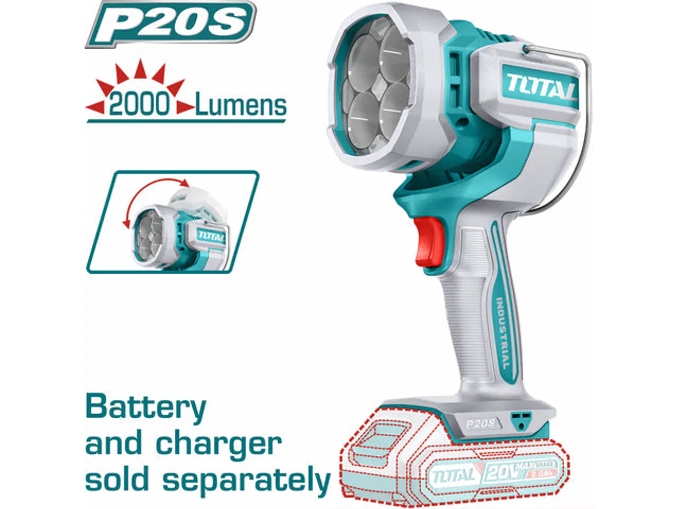 Lampara De Trabajo Inalambrica 2000 Lumenes 20V Bateria Y Cargador No Incluido Industrial Super Total Twli2088 - Envío a todo Colombia | aztools.co