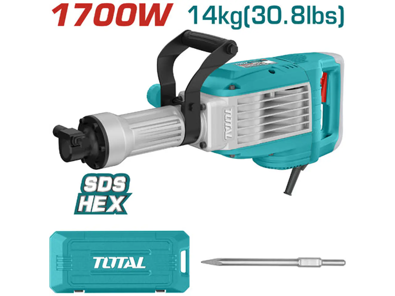 Martillo Demoledor Industrial Super TOTAL UTH217068 1700W 50 Joules 14Kg - Foto 2 | aztools.co
