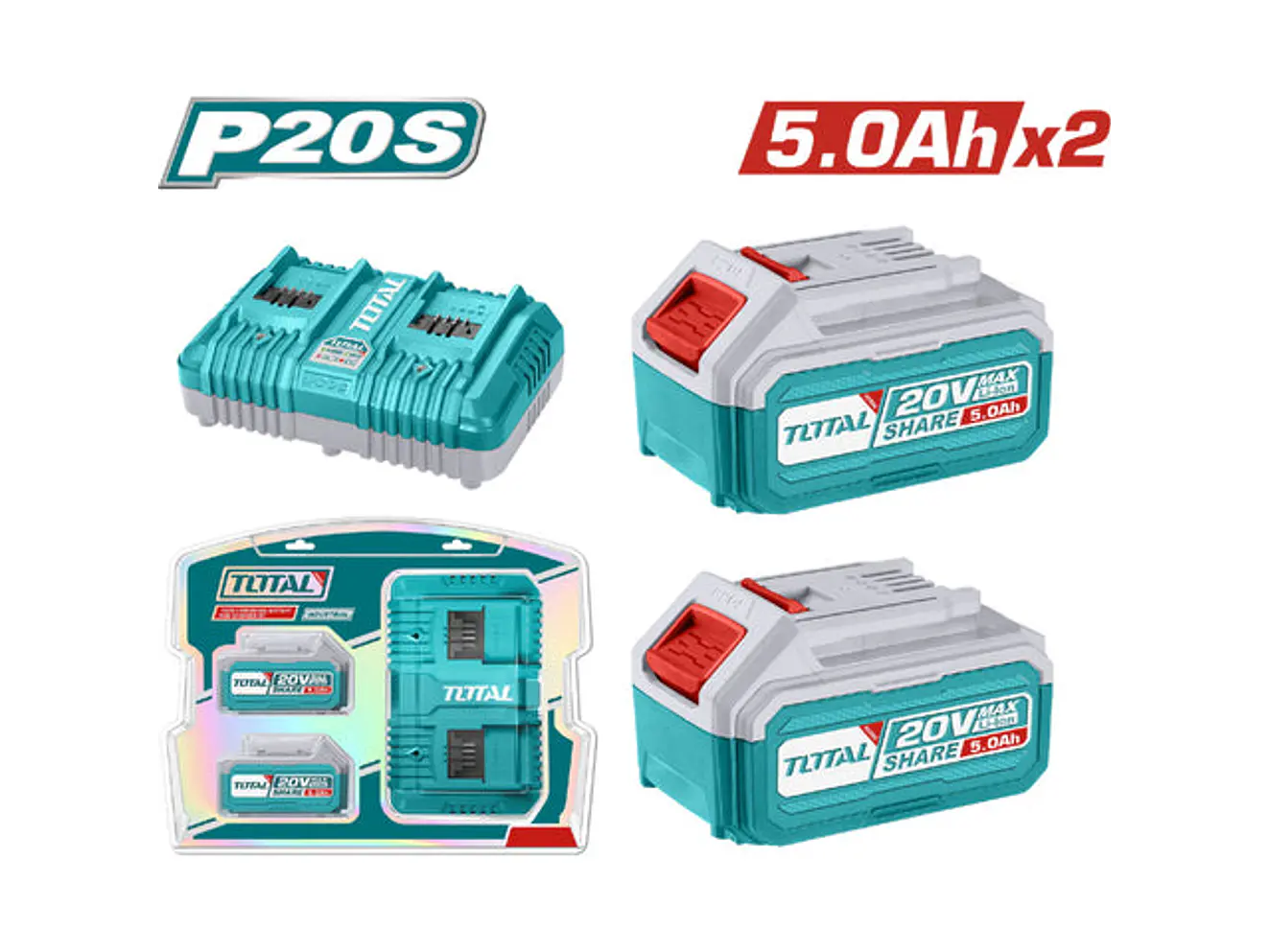 Kit De 2 Baterias 5,0Ah + Cargador De 20V Industrial Super Total Utfbcpk2425 - Envío a todo Colombia | aztools.co