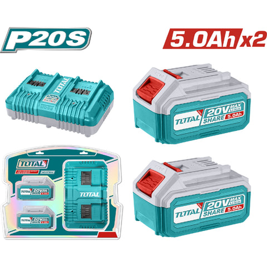 Kit De 2 Baterias 5,0Ah + Cargador De 20V Industrial Super Total Utfbcpk2425