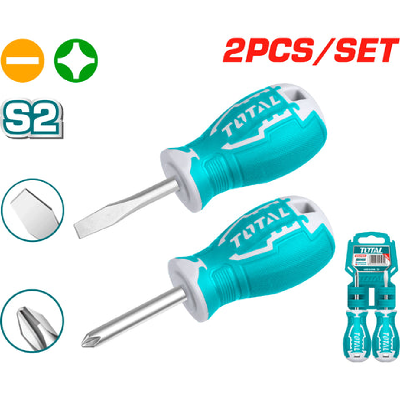 Juego Destornillador 5X38Mm - 2X38Mm + Pu?o Punta Inmantada Industrial Total Thts20206