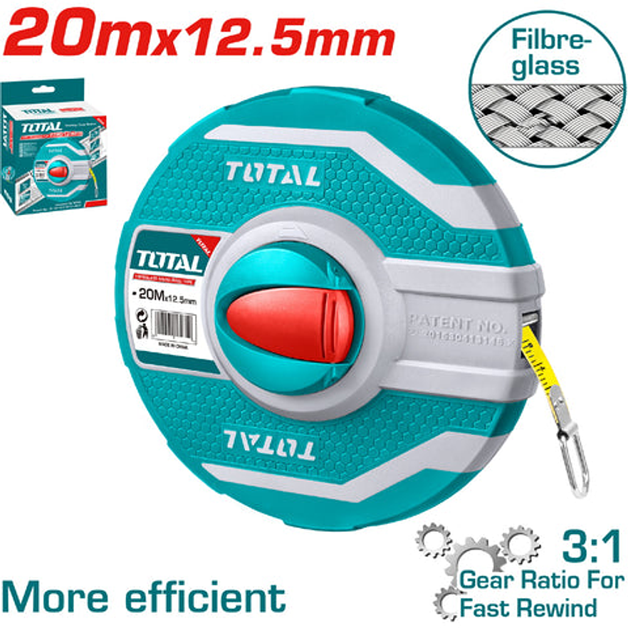 Decametro 20 Mts Fibra De Vidrio Total Tmtf12206