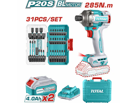 Atornillador De Impacto Inalambrico 1/4 20V 285Nm + Juego De Puntas X 31 Pzs Incluye 2 Baterias 4.0Ah Y Cargador Industrial Super Total Utosli240966 - Envío a todo Colombia | aztools.co