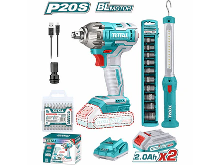 Pistola Impacto Inalambrica 1/2 20V 300 Nm Incluye 2 Baterias 1 Cargador 1 Lampara De Trabajo 1 Adaptador Y 10 Puntas Taladro Total Utosli231004 - Envío a todo Colombia | aztools.co