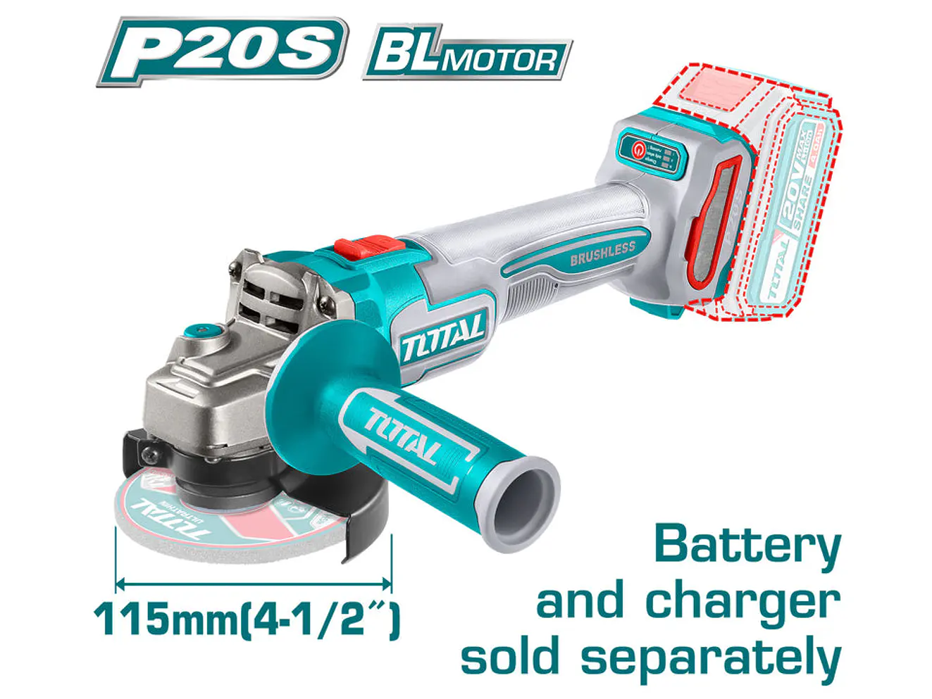 Pulidora Inalambrica 4 1/2 Industrial 20V Bateria Y Cargador No Incluido Motor Sin Escobillas Super Total Utagli21154 - Envío a todo Colombia | aztools.co