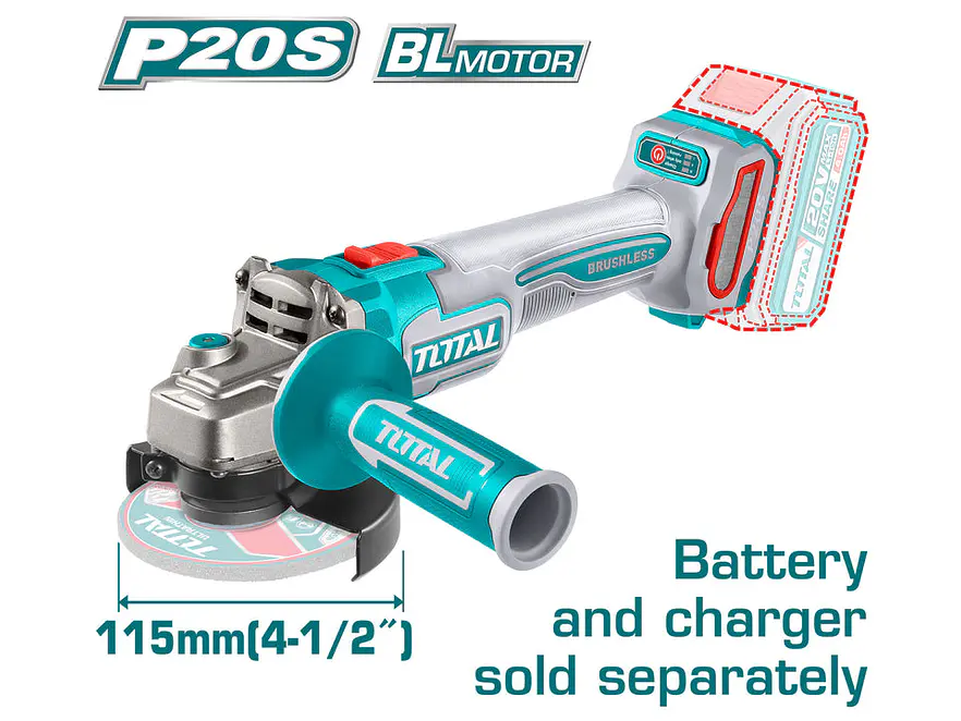 Pulidora Inalambrica 4 1/2 Industrial 20V Bateria Y Cargador No Incluido Motor Sin Escobillas Super Total Utagli21154 - Envío a todo Colombia | aztools.co