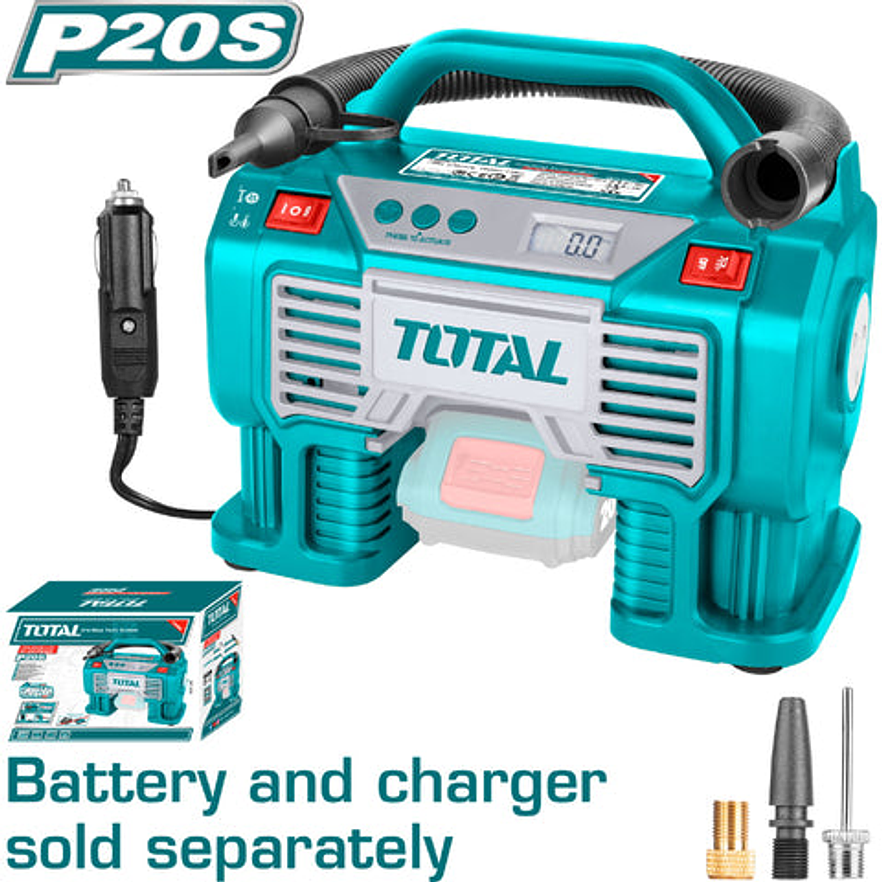 Compresor Mini Inalambrico 20V 160Psi Automatico Para Carro Bateria Y Cargador No Incluido Total Tacli2002