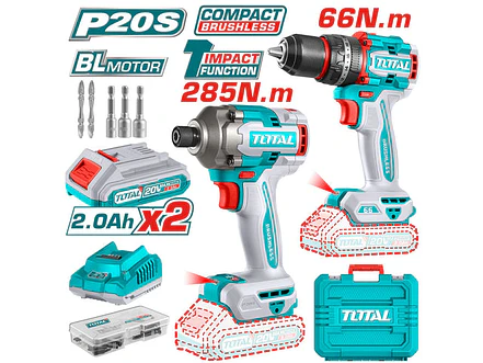Combo Brushless 20V TOTAL UTCKLI20277 Taladro 66Nm + Atornillador de Impacto 285Nm - Foto 1 | aztools.co