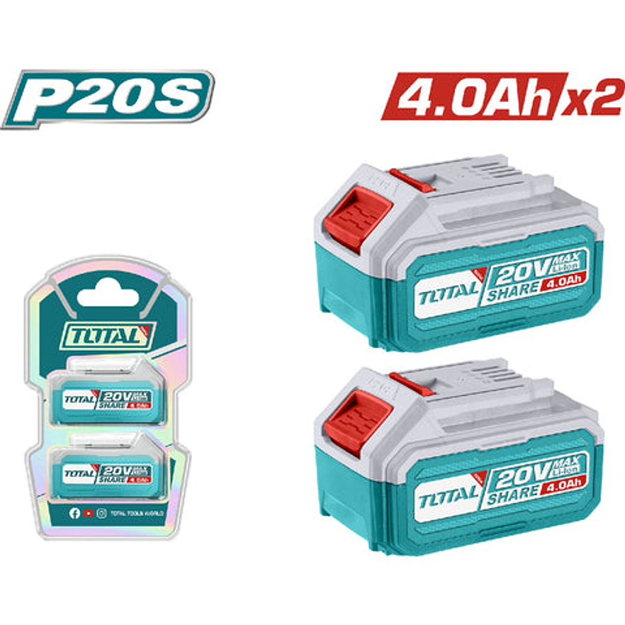 Kit De Bateria X2 Pzs 20V 4,0Ah Industrial Ion Lithium Industrial Super Total Tosli240312