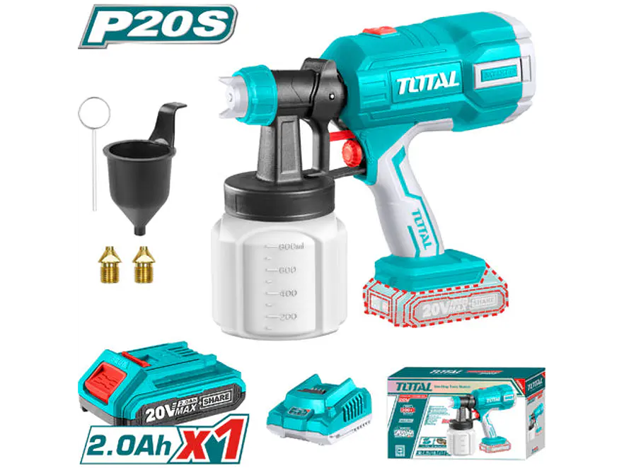 Pistola Pintar Inalambrica 800Ml 20V Incluye Bateria 20V, Cargador, Aguja De Limpieza Y Dos Boquillas, Total Utsgli20406 - Envío a todo Colombia | aztools.co