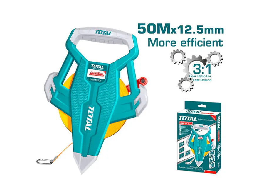 Decametro 50Mts Industrial Fibra De Vidrio Mango Ergonomico Total Tmtf13506 - Envío a todo Colombia | aztools.co