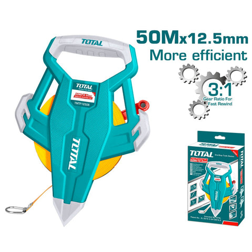 Decametro 50Mts Industrial Fibra De Vidrio Mango Ergonomico Total Tmtf13506