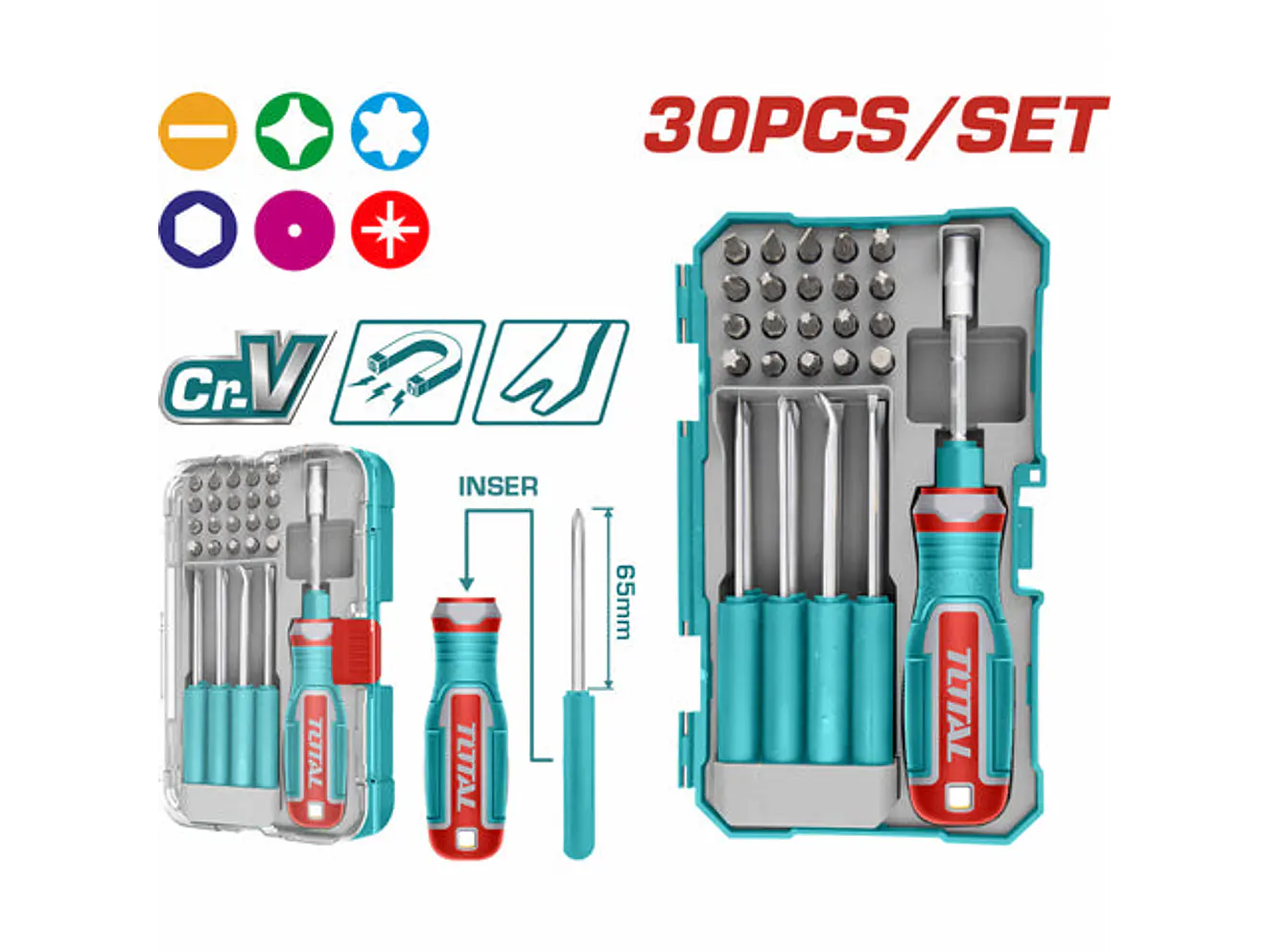 Juego De Destornilladores Puntas Intercambiables X 30 Pzs Super Total Tacsd30306 - Envío a todo Colombia | aztools.co