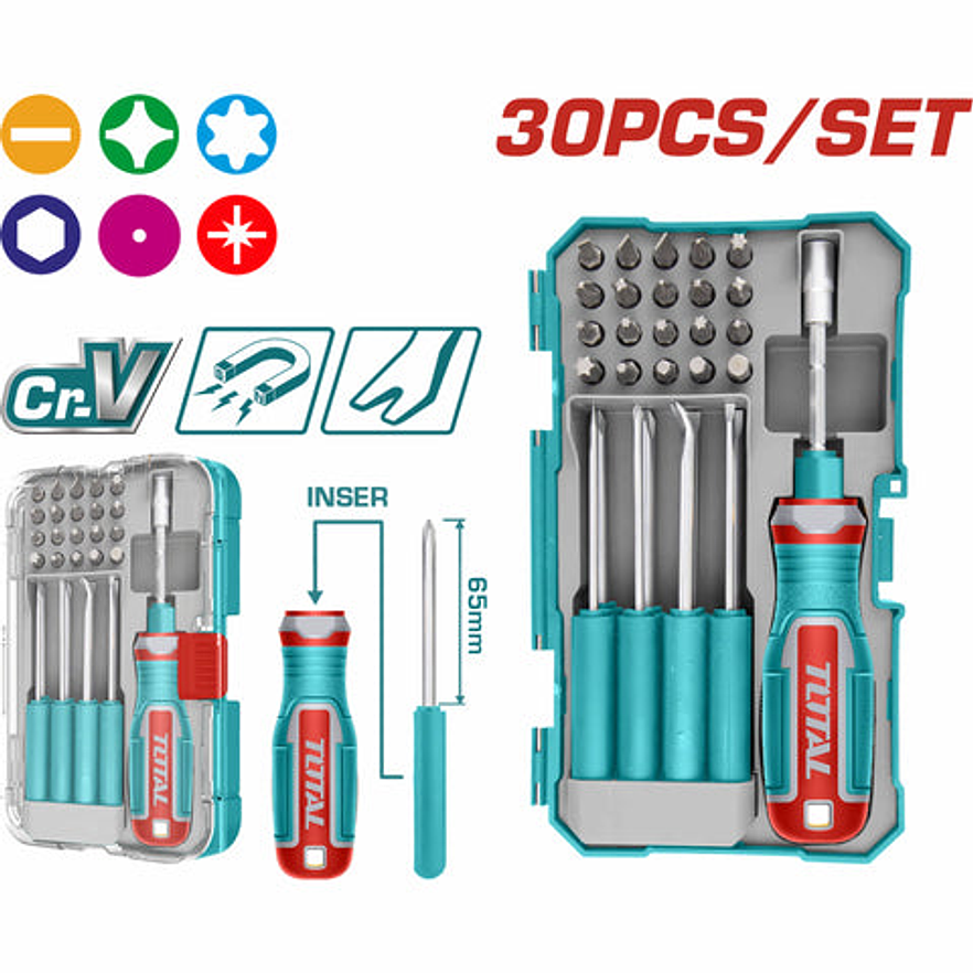 Juego De Destornilladores Puntas Intercambiables X 30 Pzs Super Total Tacsd30306