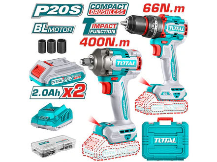 Combo Brushless 20V TOTAL UTCKLI20275 Taladro 66Nm + Llave de Impacto 400Nm - Foto 1 | aztools.co