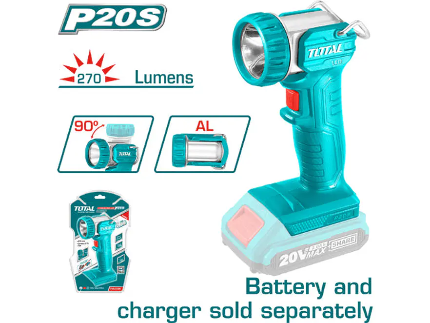 Linterna Inalambrica 270 Lumenes 20V Industrial Bateria Y Cargador No Incluido Super Total Twli2038 - Envío a todo Colombia | aztools.co