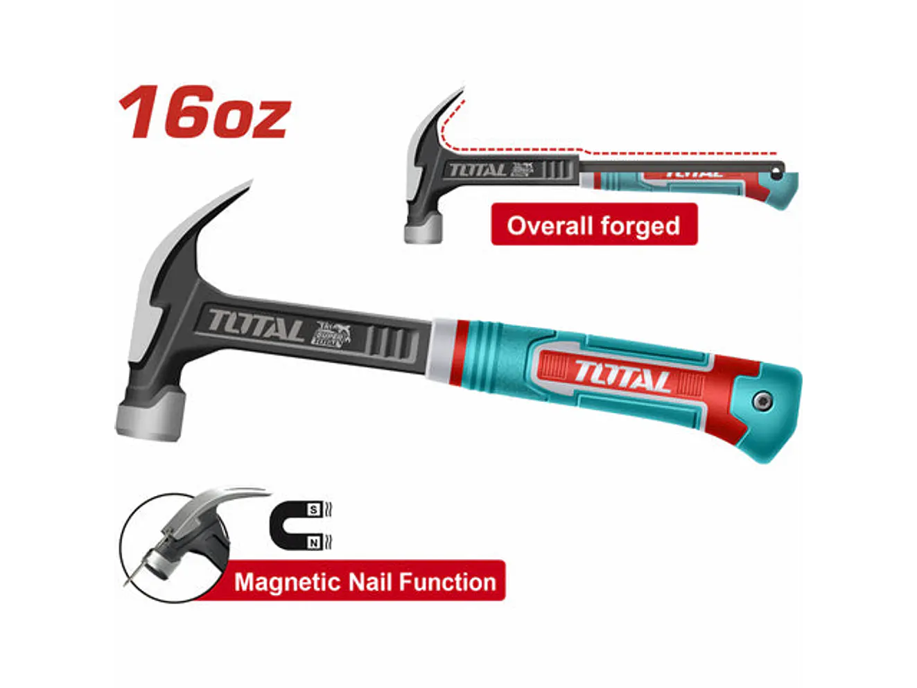 Martillo 16 Oz Imantado Mango Fibra De Vidrio Industrial Super Total Thch61016L - Envío a todo Colombia | aztools.co