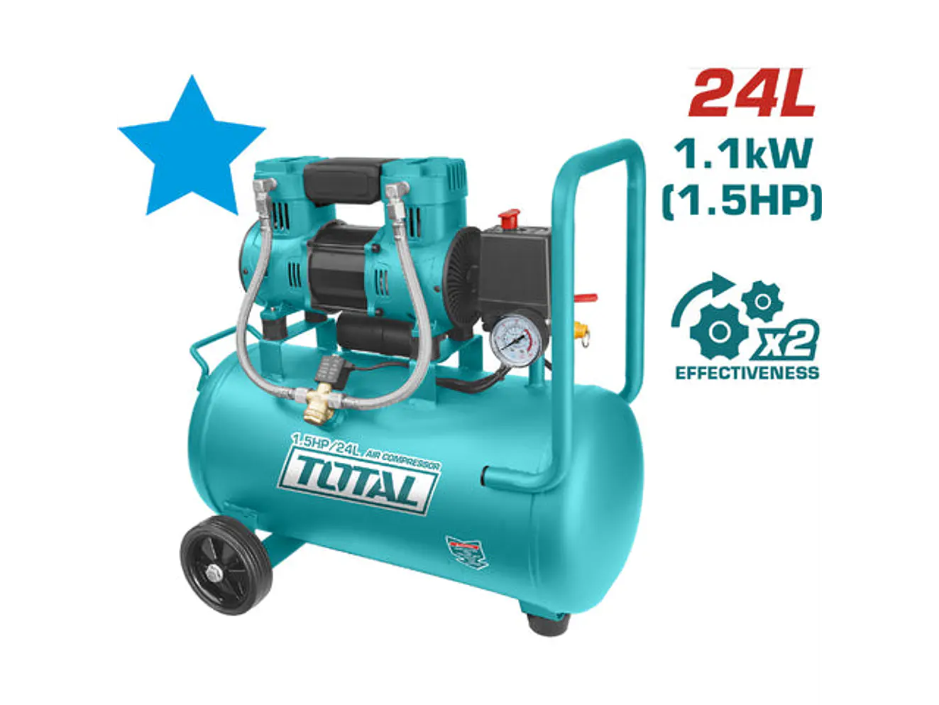 Compresor de Aire Silencioso TOTAL UTCS1110242 1.5 HP 1100W Tanque 24 Litros 67 dB - Foto 2 | aztools.co