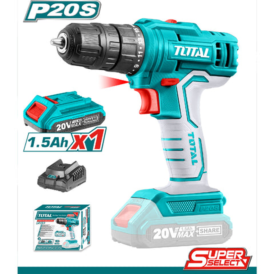 Taladro Inalambrico 3/8 20V Bateria Ion Litio Y Cargador Incluido Super Select Total Utdli20011